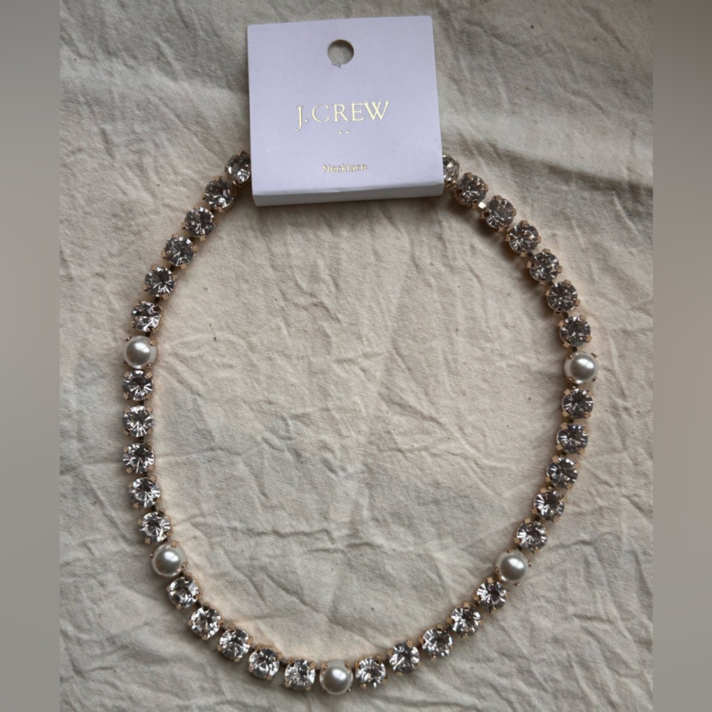 J. Crew Crystal and Pearl Collar Necklace - Gold Tone